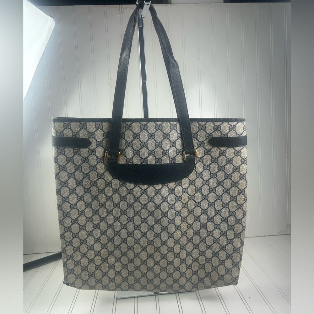Gucci Vintage GG Supreme Navy Canvas Tote Shoulder Bag - Picture 4 of 14